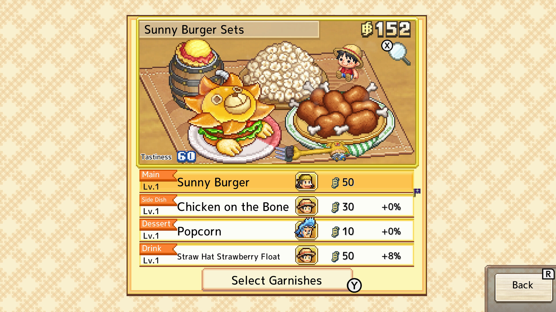 Offizieller Screenshot aus ONE PIECE Grand Gourmet — Gerichte und Gäste im Restaurant
