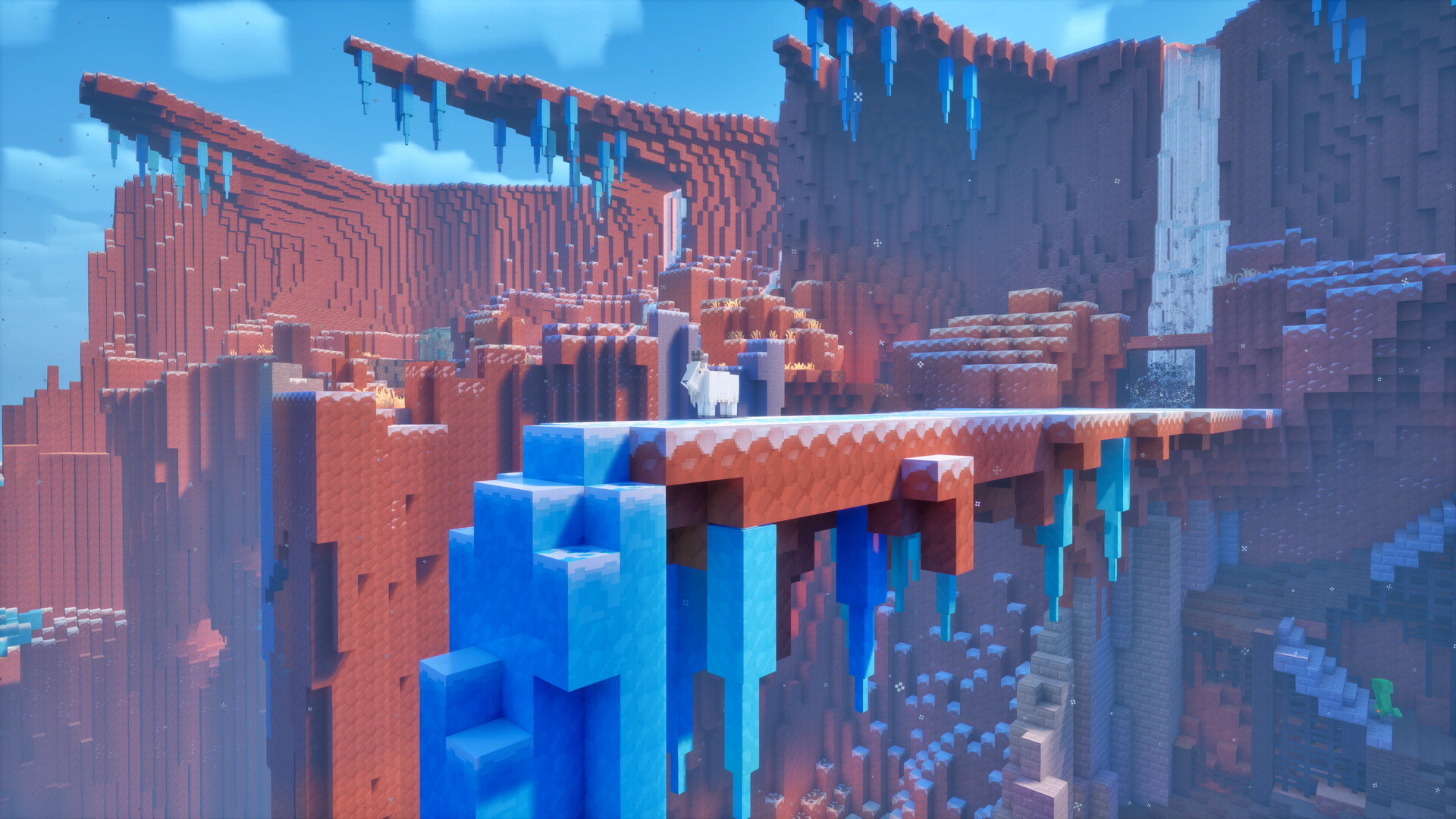 Nächtliche Szene aus Minecraft Dungeons 2 mit einem türkis glühenden portalartigen Bauwerk in einer blockigen Landschaft
